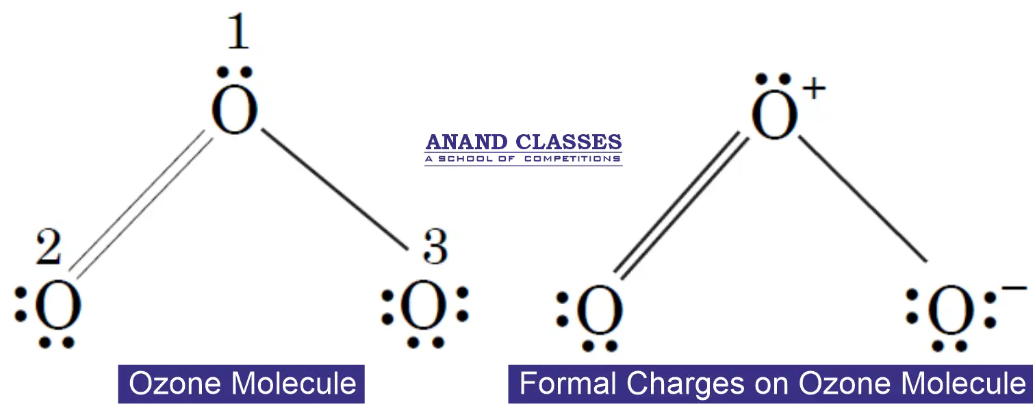 How to calculate formal charge on oxygen atoms in ozone (O3) molecule from Lewis structure ?